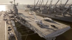 Watch the Porsche Taycan make a 0-90-0 test run on the USS Hornet flight deck